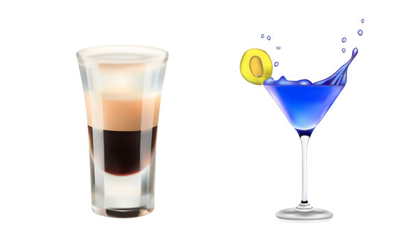 Glasses with drink and cocktail. 3D illustration