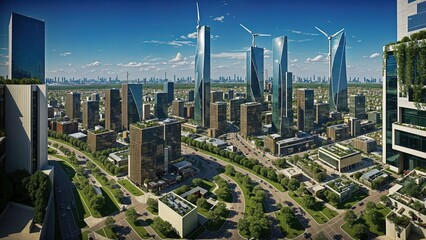 Green Energy-Powered Futuristic City, A Harmonious Coexistence of Nature and Technology