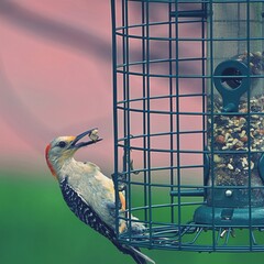 red bellied woodpecker on a feeder