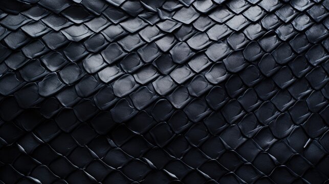 Background texture black leather reptiles. Snake skin or dragon scale texture