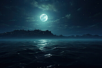 full moon over the sea