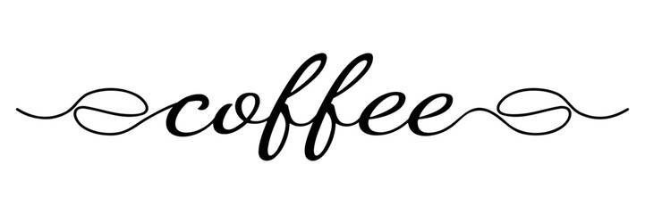 Coffee beans in vector typography. Continuous lowercase cursive coffee text. Vector illustration of an inscription for a poster, postcard, banner for a cafe. Hand drawn motivation slogan.