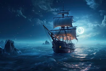Crédence de cuisine en verre imprimé Navire pirate ship in the night