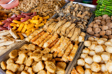 Fried fish meat in the street stall at Taiwan local food store