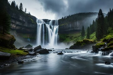 Fototapeta premium a waterfall with rain and deludge - AI Generative