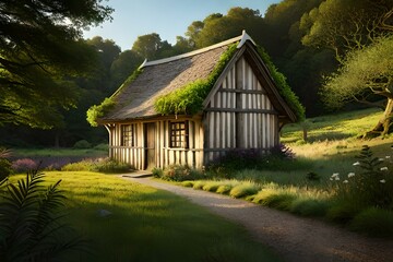Fototapeta na wymiar A beautiful wooden hut enhancing the beauty of nature - AI generative
