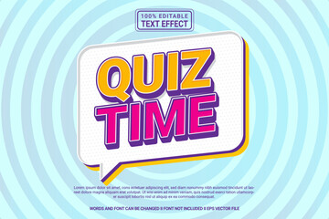 Editable text effect Quiz time 3d cartoon template stlye modren premium vector