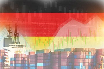 Germany flag with containers in ship. trade graph concept illustrate poster design