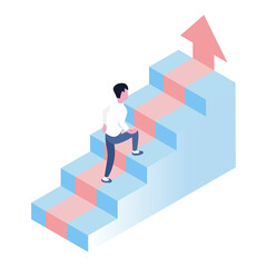 isoemteric illustration of man climbing up stairs