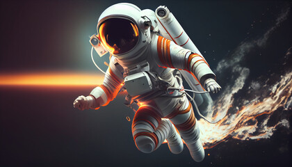 3d render spaceman astronaut flying with rocket 3d illustration design Ai generated image