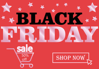 Black friday sale colorful banner on red background. Business vector illustration