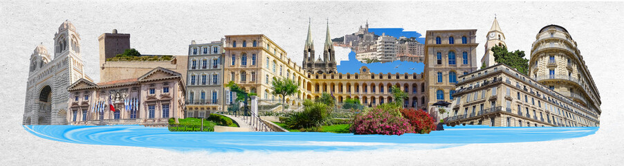 Contemporary art collage or design about Marseille.