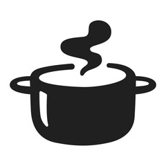 vector black soup pot, kitchen utensils drawing on white background