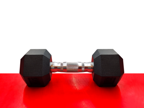 black dumbbells on red background isolated  PNG transparent