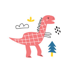 Cute dinosaur - vector illustration. Great for making baby clothes and decorating nursery.