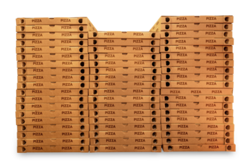 Stacks of pizza cardboard boxes isolated
