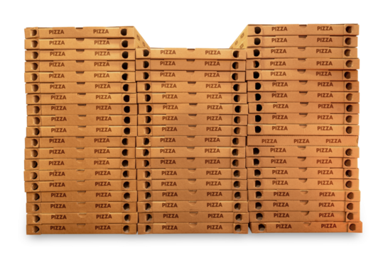 Stacks of pizza cardboard boxes isolated