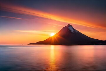 An active volcano situated in the heart of a vast ocean - AI Generative