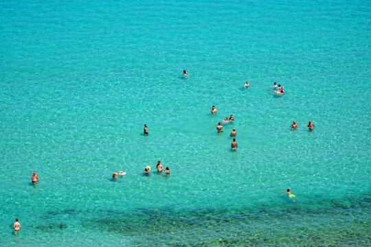 High angle view of Afytos beach in Chalkidiki in Greece.