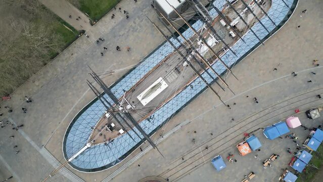 Aerial view of The Cutty Sark, Greenwich, London, England