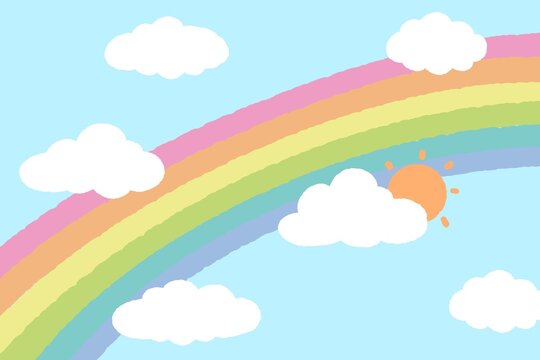 Pastel rainbow and clouds background  