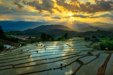 Selbstklebende Fototapete Reisfelder Beautiful terrace rice fields in Mae chaem, Chiang Mai, Thailand, background