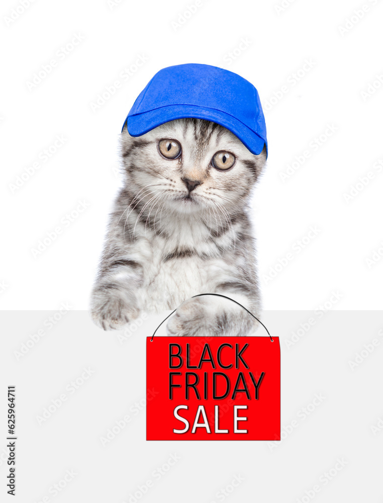 Aufkleber cat wearin blue cap holds signboard with labeled 