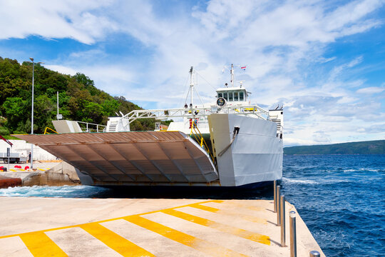 Brestova ferry port. Ferry from Brestova to Porozina/island Cres, Croatia, ferry ship