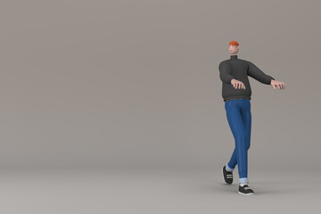 Men in casual clothes are walking. 3D rendering of cartoon characters