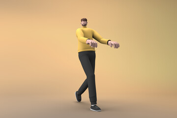 Fototapeta na wymiar Men in casual clothes are walking. 3D rendering of cartoon characters