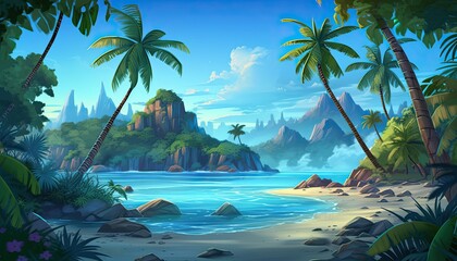 Fototapeta na wymiar beautiful paradise tropical island beach background summer Holliday poster concept illustration Generative AI