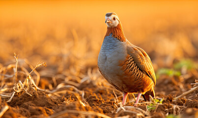 partridge bird in the field.  - obrazy, fototapety, plakaty