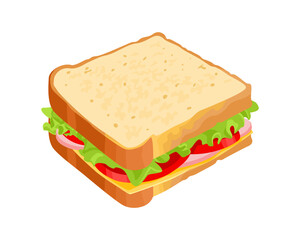 Sandwich isolated on white background. Vector cartoon illustration of snack. Food icon.