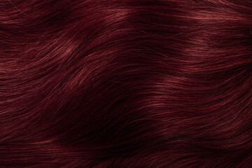 Fototapeta premium Dark red hair close-up as a background. Women's long brown hair. Beautifully styled wavy shiny curls. Coloring hair with bright shades. Hairdressing procedures, extension.