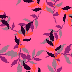 Fototapeta na wymiar Organic leaves seamless pattern. Simple style. Botanical background. Decorative forest leaf wallpaper.
