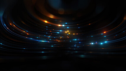Obraz premium Abstract background with glowing blue and orange lights, curved light streaks. abstract glowing light streaks, blue and orange light background, curved light abstract visuals.