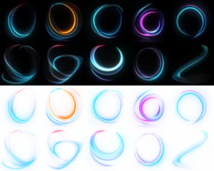 Fototapete Fraktale Wellen Energy Swirl Graphic Resources. Isolated on black and transparent PNG background for easy overlay effect. Vibrant energy swirl in a futuristic neon hue, capturing dynamic motion, motion wave effect