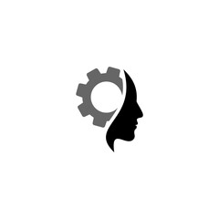 Brain and Cog Wheel icon. Human head gear concept logo