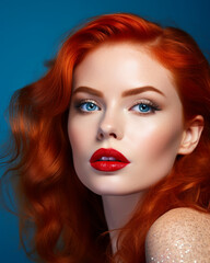 Fototapeta premium Portrait of a beautiful woman with a fancy glitter color makeup