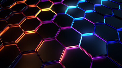 hexagon with multicolored glowing light wallpaper, generative ai