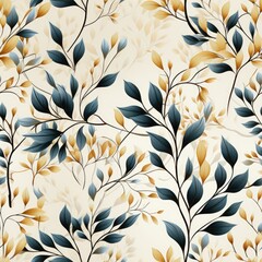 Seamless pattern of branches and leaves on a beige background. Generative AI