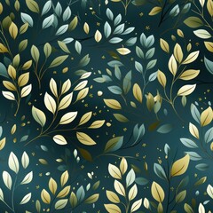 Seamless pattern of branches and leaves on a green background. Generative AI