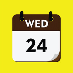 new year calendar icon, calendar with a date, new calendar, 24 wednesday icon with yellow background, 24 wednesday, day icon, calender icon