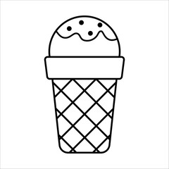  Vector icon, sticker of ice cream with topping in a waffle cup for design, printing on clothes, packaging