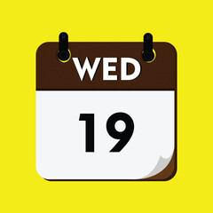 new year calendar icon, calendar with a date, new calendar, 19 wednesday icon with yellow background, 19 wednesday, day icon, calender icon