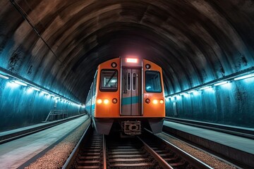 Fototapeta premium Modern electric train in subway tunnel. train technologyand transportation concept. Generative Ai