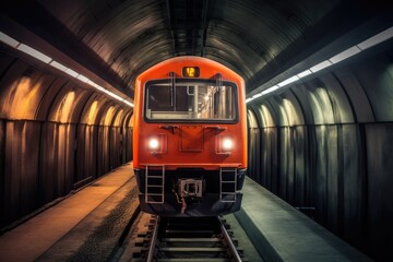 Fototapeta premium Modern electric train in subway tunnel. train technologyand transportation concept. Generative Ai