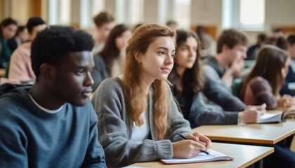 In the Classroom, Multi-Ethnic Students Listening to the Teacher.
