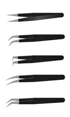 Types of eyelash extension tweezers, vector