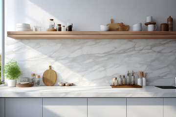 White Kitchen with Luxurious Marble